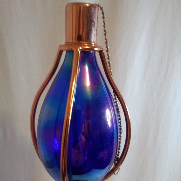 Vintage Hand Blown Blue/purple Glass Oil Lamp on 18" Copper Plated Stand w/ Cap - Picture 2 of 13